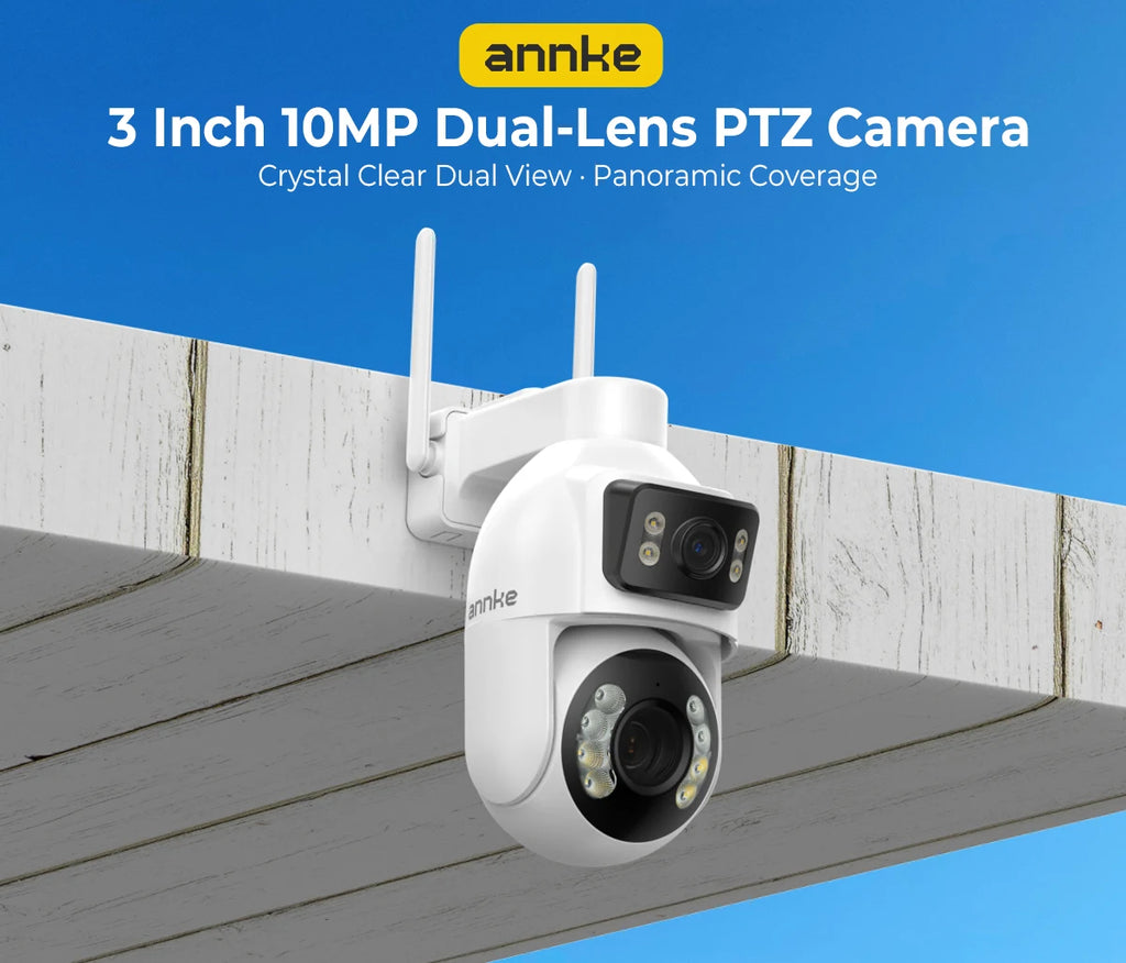 ANNKE 3 Inch PTZ Dual-Lens Security Camera, 5+5MP Dual-View on One Screen, 12X Optical Zoom, AI Human Tracking, Smart Dual-Light Full-Color Night Vision, Two-Way Audio, Siren Alarm, Alexa/Google Home Compatible