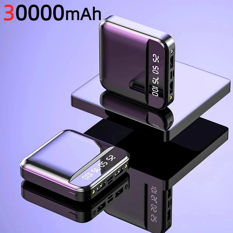 Portable Power Bank with Built-in Cable - High Capacity Fast Charger Black 30000mAh Tidesmit