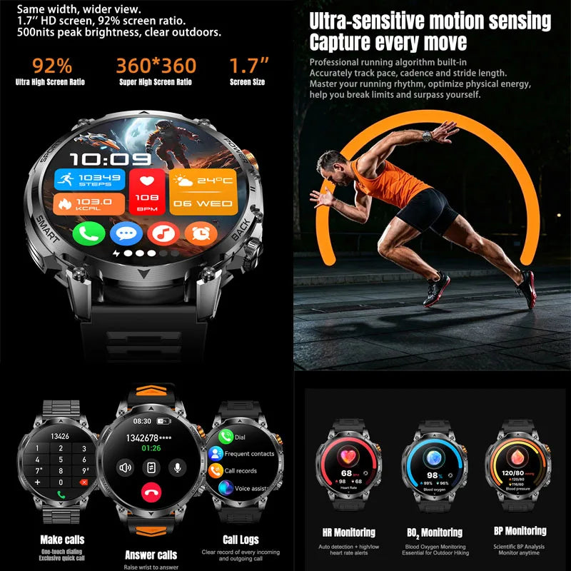New outdoor GPS path 1.46"100+sport Bluetooth calling Smart Watch IP68 Waterproof Sports Run tracker Outdoors Compass Smartwatch