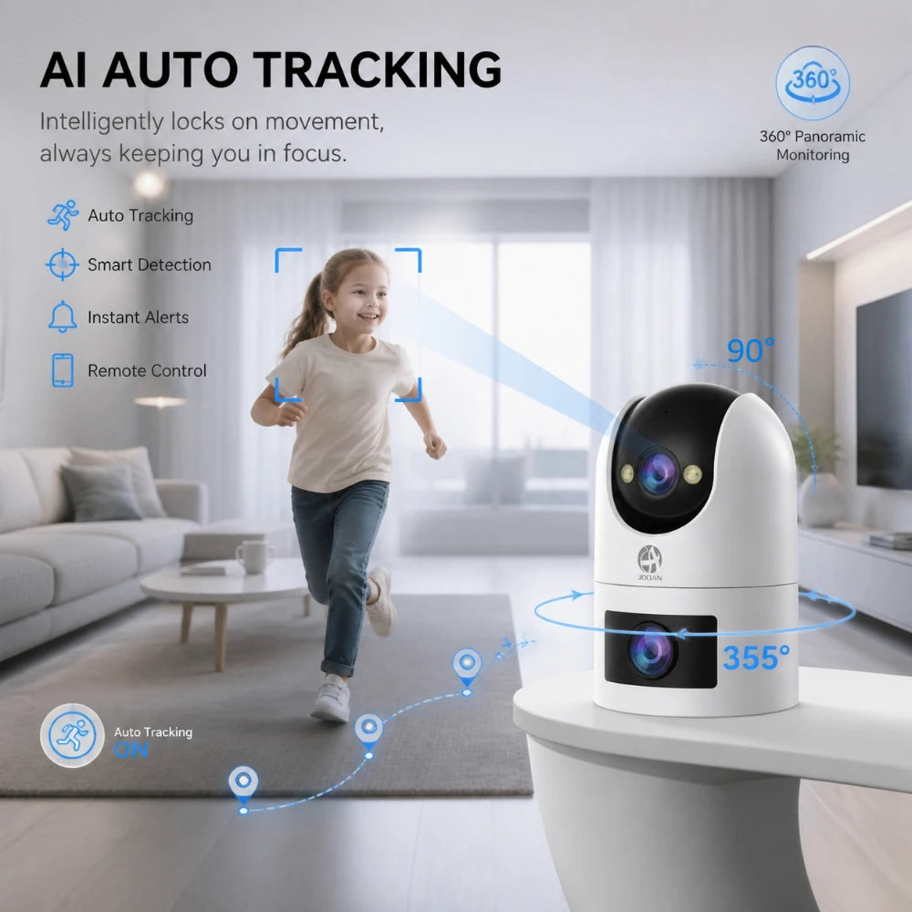 Jooan WiFi Surveillance Camera Dual Lens 4K 8MP HD Outdoor IP Camera AI Tracking Security Protection Wireless Smart Baby Monitor