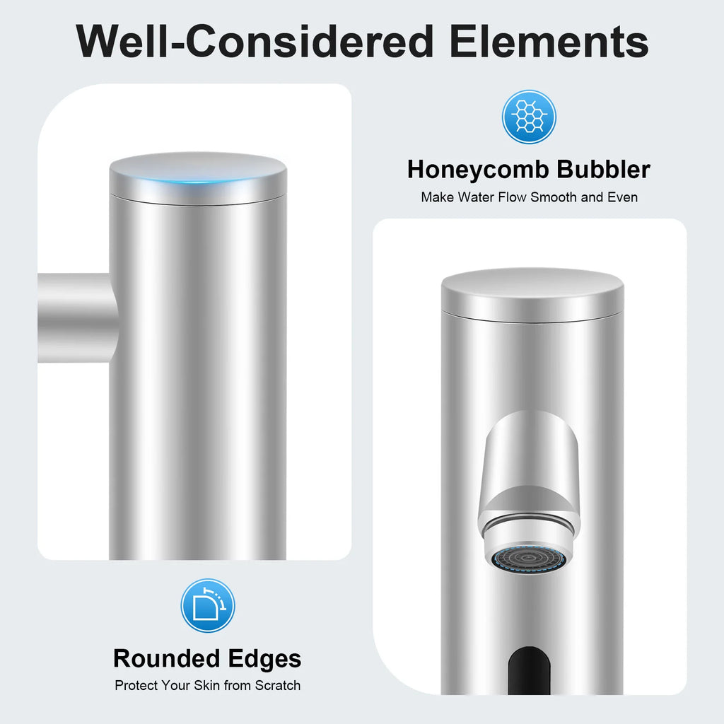 Compact Hot Cold Touchless Sensor Faucet, 304 Stainless Steel Automatic Infrared Sensor Tap, DC 6V Power Supply, Water Temperature Range 0–55°C , for Bathroom Sink, Hotel, Hospital, Office