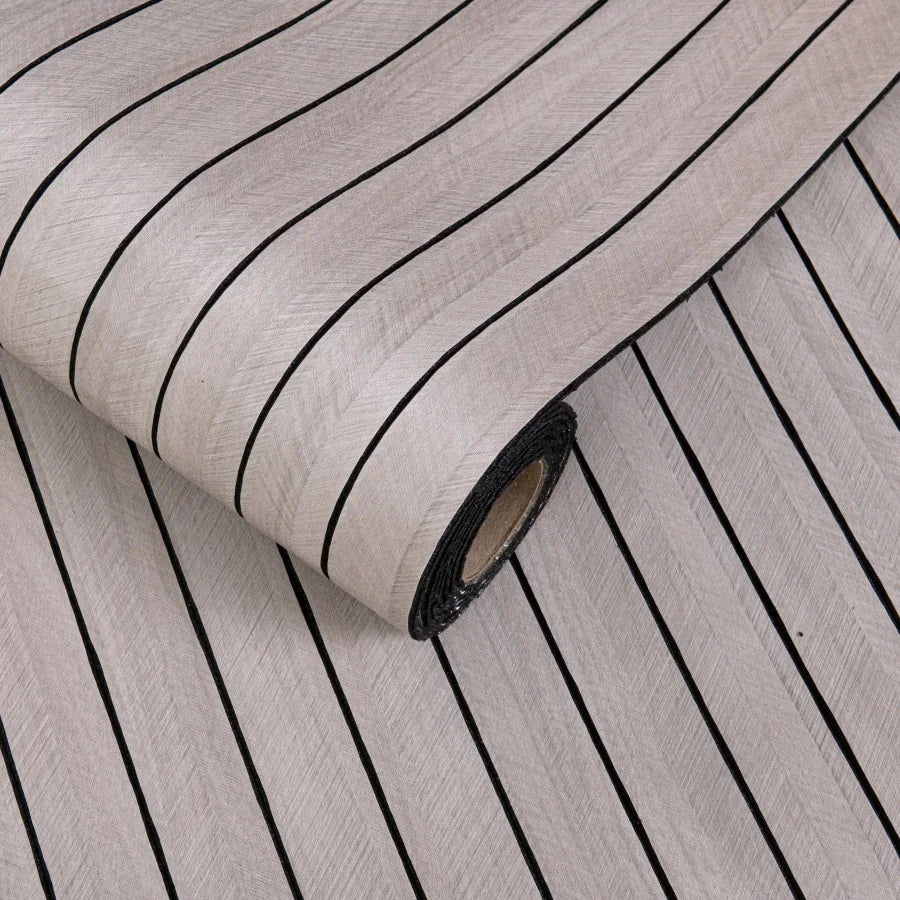 Self-adhesive 3D wall sticker wallpaper roll, light gray wood-plank stripes