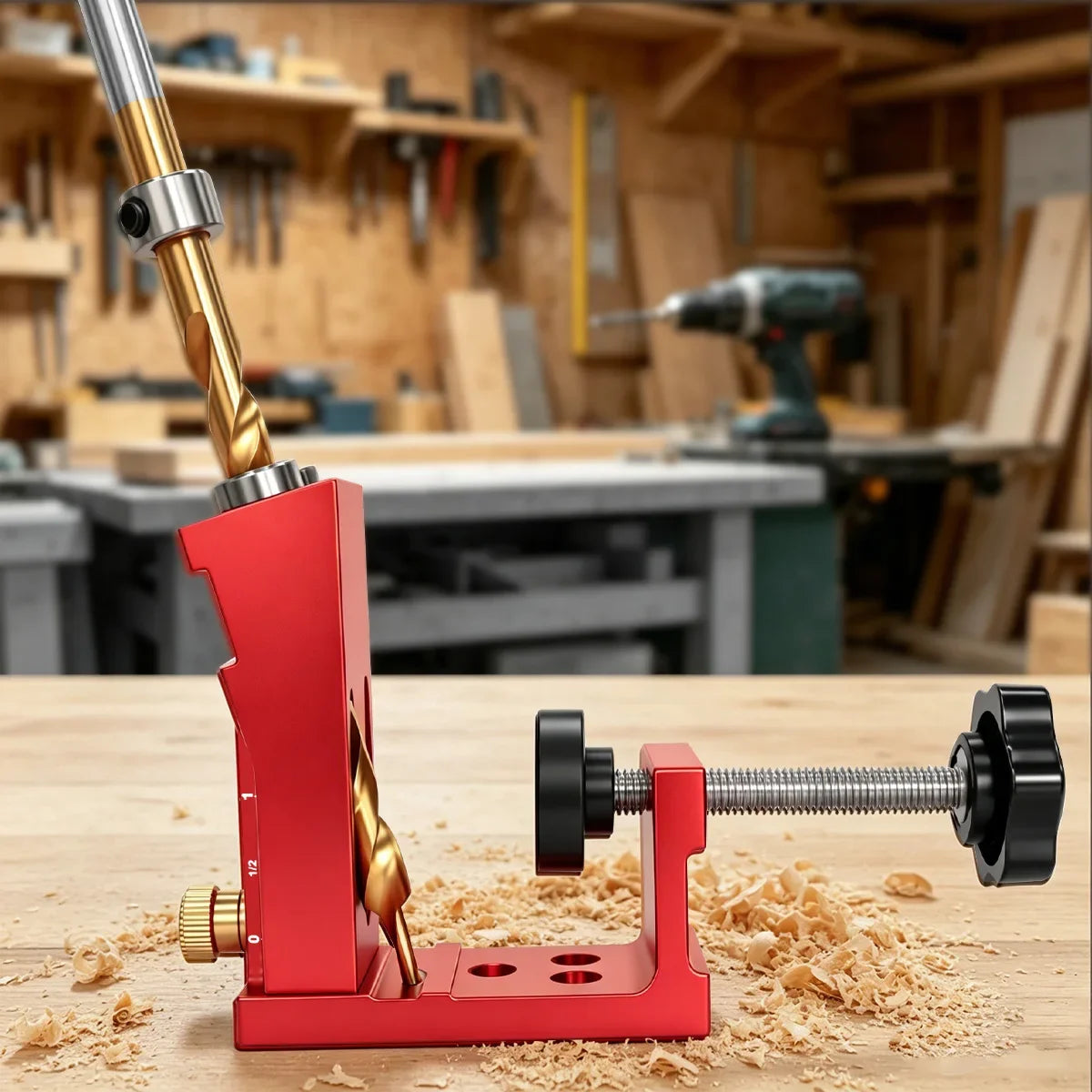 Aluminum Alloy Pocket Hole Jig Kit, Woodworking Oblique Hole Locator with 9mm Drill Bit, Adjustable Pocket Hole Carpentry Tool
