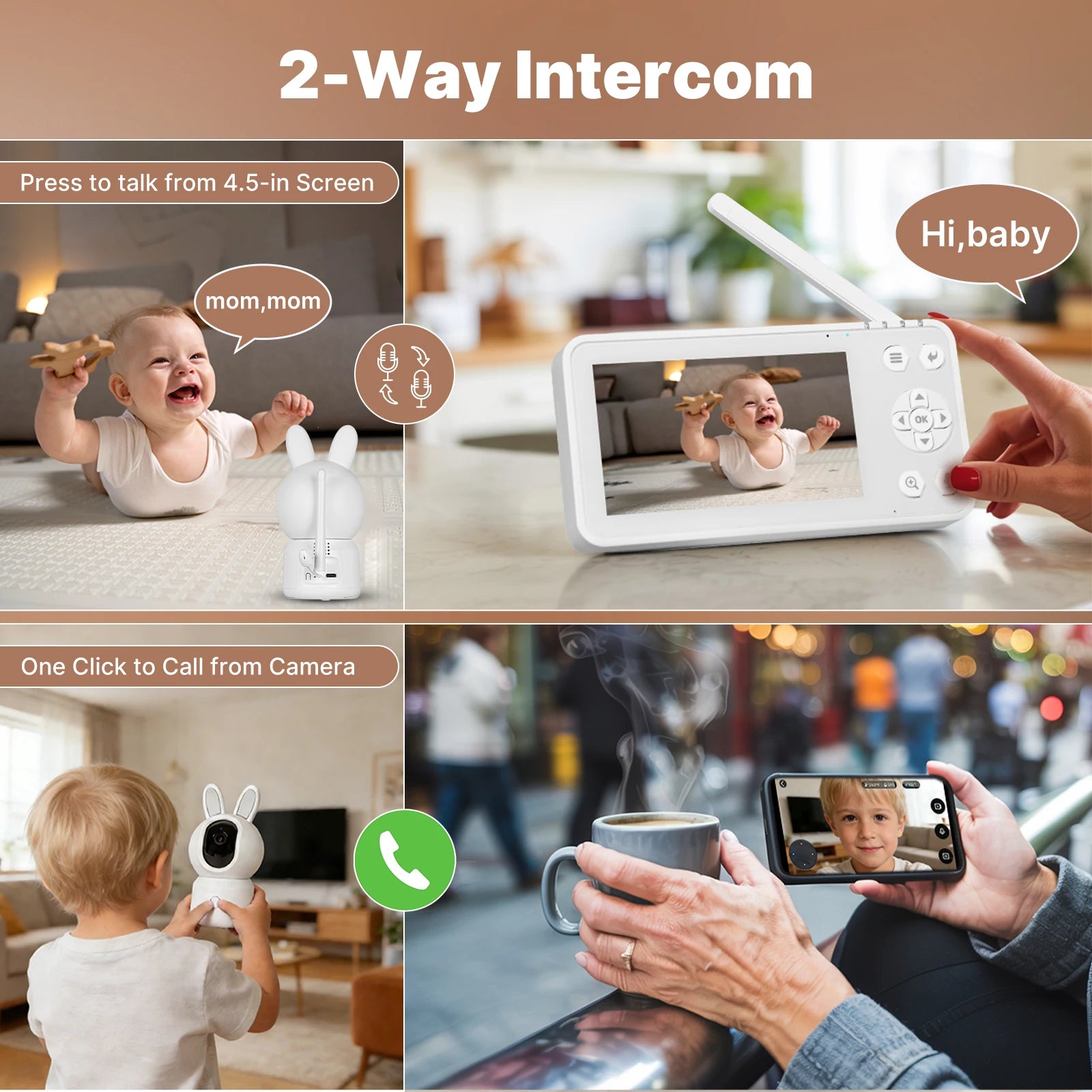 MOES Tuya WiFi Smart Baby Monitor Security Camera 4.5 Inch LCD Screen PTZ Zoom Video Surveillance Temperature Sensor