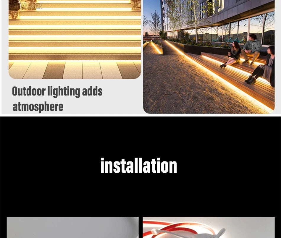 220V COB LED Strip with Switch /Dimmable Waterproof 360LED Strip EU Plug for Outdoor Indoor Room Backlight Garden Kitchen TV