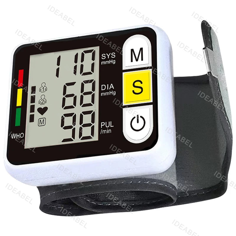 Wrist Blood Pressure Monitor Tonometer Automatic Digita Sphygmomanom BP LCD Screen Portable Health Care Heart Rate Pulse Meter