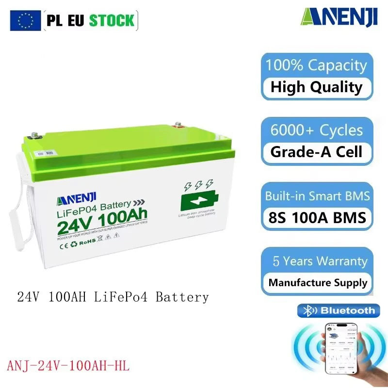 24V 100Ah LiFePO4 Battery: High Capacity Solar Energy Storage System Tidesmit
