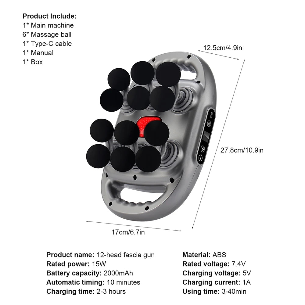Deep Tissue Muscle Massage Gun | 12-Head Percussive Recovery Device Relaxation Treatment Tidesmit