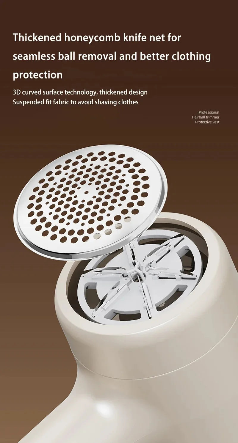 Tidesmit rechargeable lint remover and fabric shaver shown from the side to display ergonomic handle and blade head