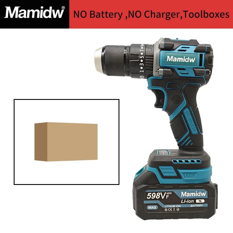Brushless Cordless Impact Drill 120N.m, 3-in-1 Wireless Electric Screwdriver Hammer Drill, 2 Speed for Concrete Wood Metal Drilling, for makita 18V Battery