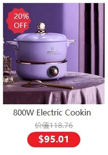 Purple electric cooking pot with lid and front control button