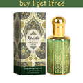 Roxelis Vanilla Perfume for women: elegant green glass bottle, long-lasting Arab fragrance with ornate gold detailing.