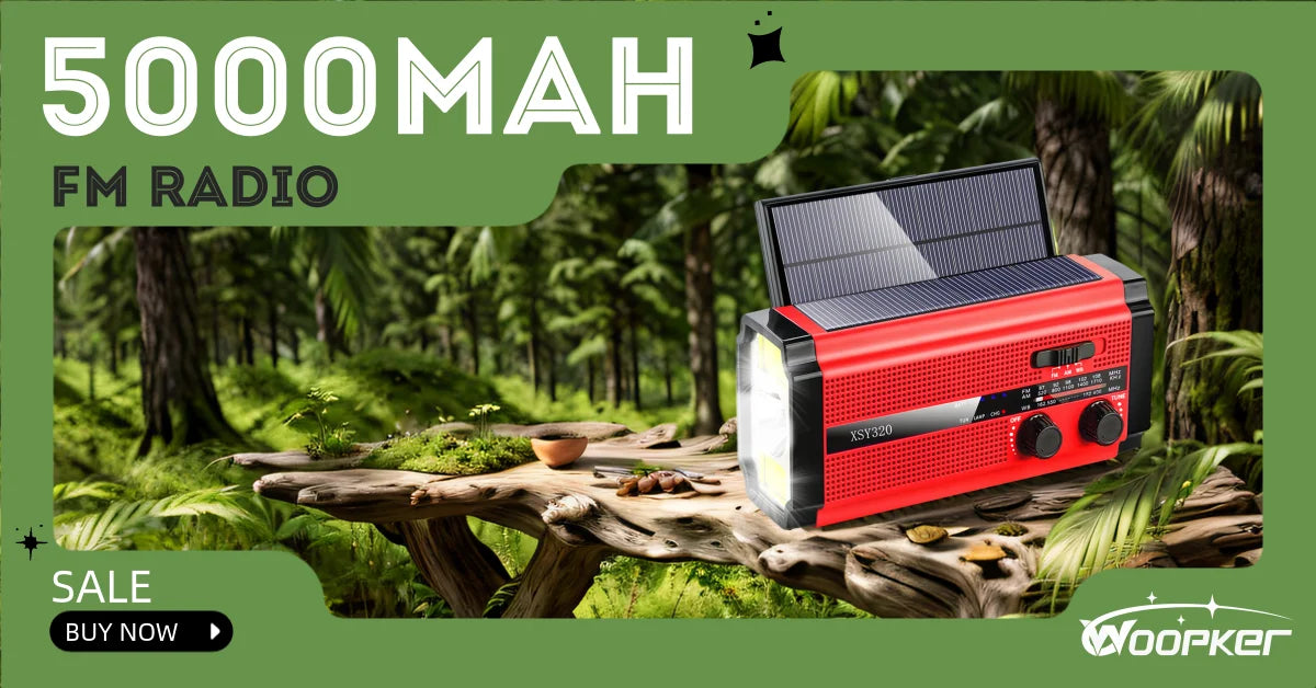 Woopker Radio XSY-330 10000mAh FM Emergency Radio Solar Hand Crank Generator AM/FM/NOAA LED Portable Radio SOS Alarm Power Bank