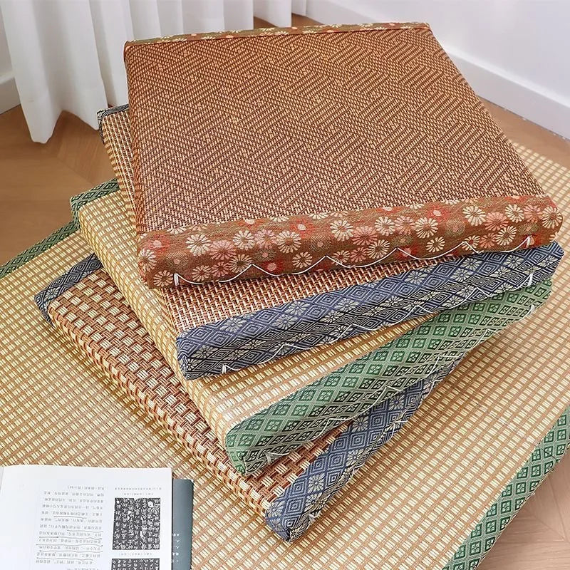 3cm/5cm Thick Japanese Style Folding Tatami Mattress with Artificial Rattan Surface Coir Core for Yoga Meditation Cooling Mat