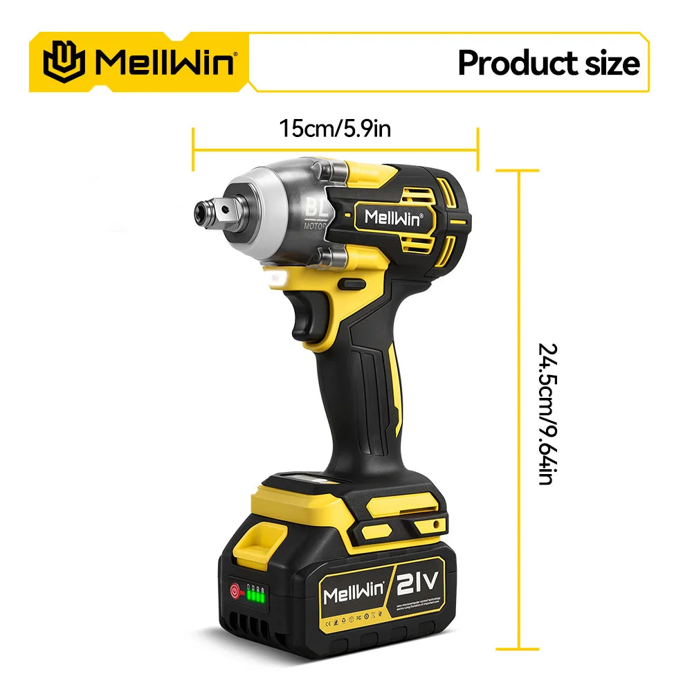 MELLWIN 520N·m Brushless 3IN1 Electric Impact Wrench Cordless Electric Drill Screwdrive Power Tool Set For Makita 18VBattery Pin