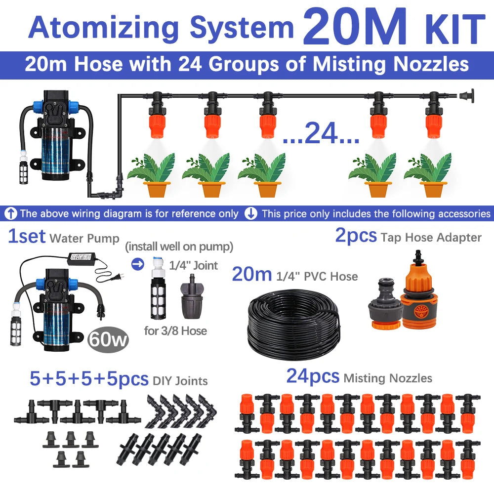 30-5M 60W Self-priming Pump with Timer Misting Cooling System Adjustable 0-25L/H Atomization Sprayer Garden Irrigation Watering