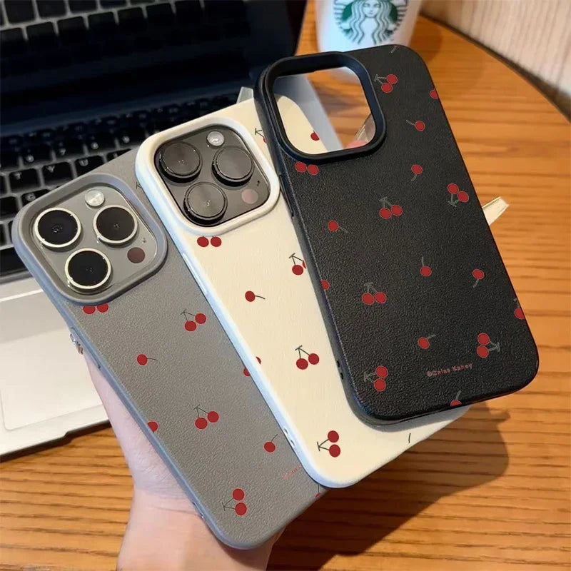 iPhone 16 Phone Case - Cherry Pattern Silicone Shock-Absorbing Cover Tidesmit