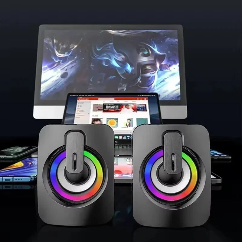 Portable Wired USB Speaker with LED Stereo Microphone HiFi Subwoofer High Sound Quality Surround Suitable for Computers