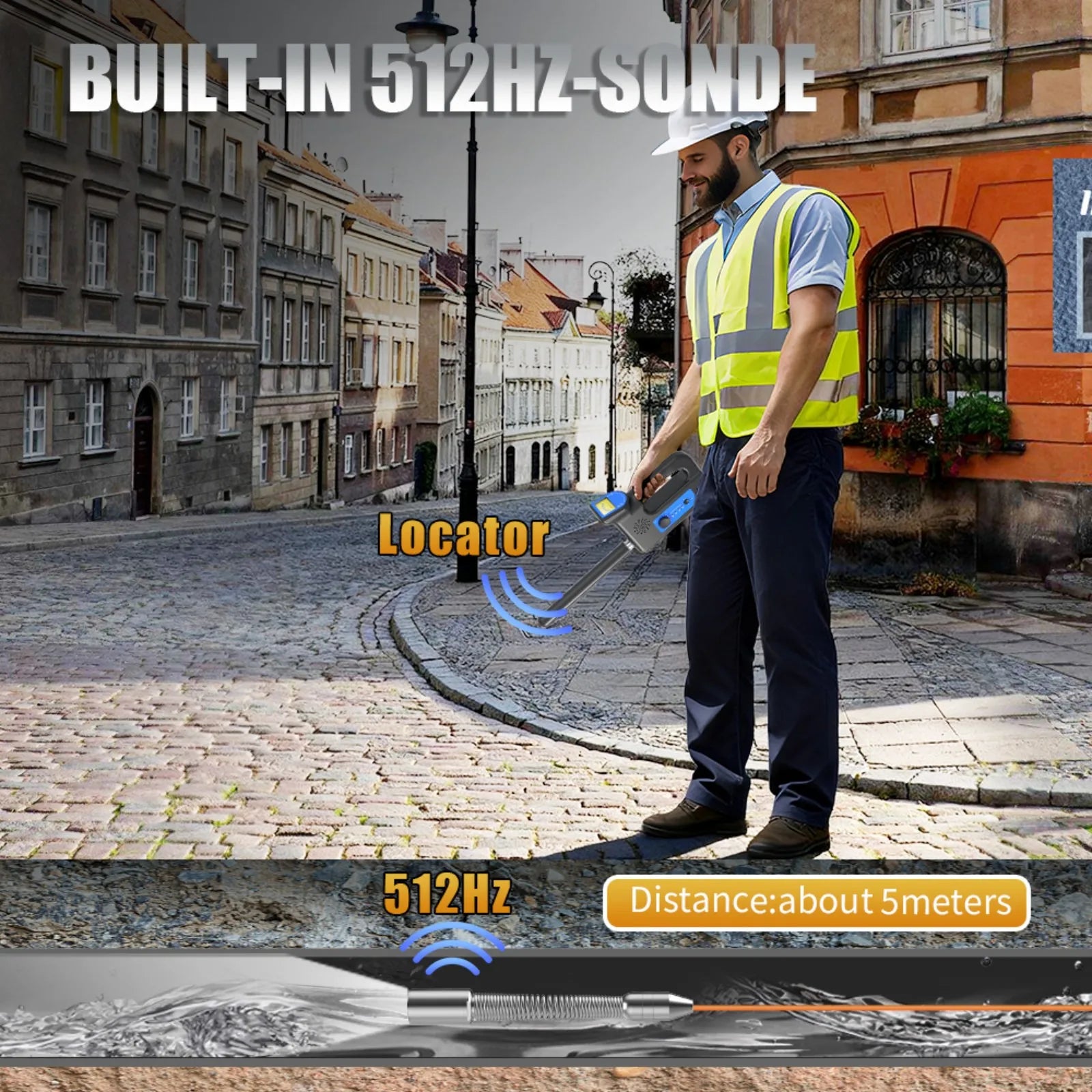 512Hz Self-Leveling Sewer Camera with Meter Counter,9"1080P DVR Drain Inspection Camera,7MM Diameter Cable 32GB TF Card 12 Leds
