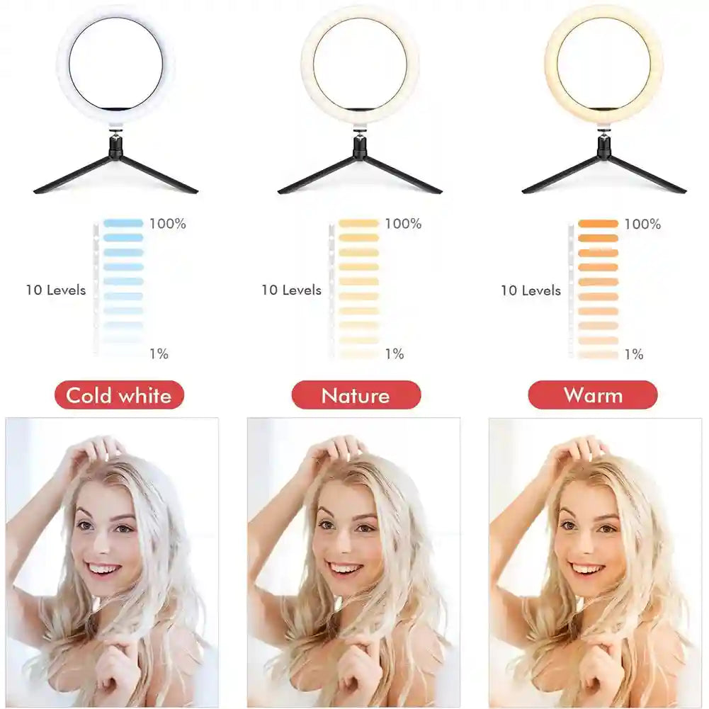 LED Ring Light with Tripod - Dimmable 33cm Content Creation Lamp Tidesmit