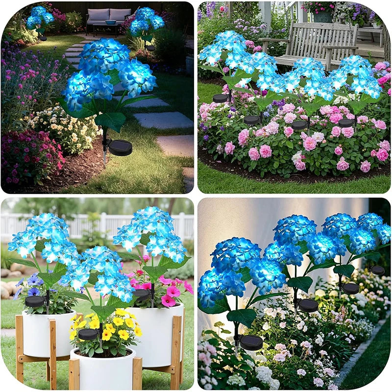 Solar Garden Lights Outdoor Blue Hydrangea Flower Pathway Light for Yard  Garden Lawn Decoration