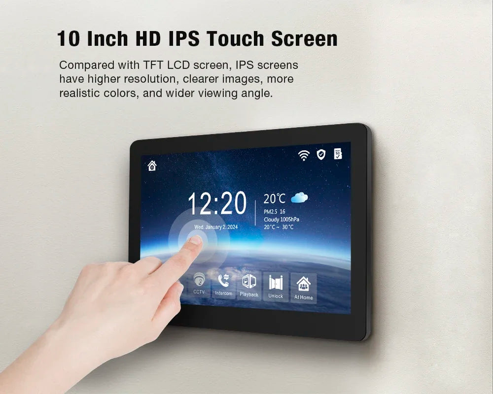 Tuya Wireless IPS 10 " touch screen 1080P camera video intercom kit, with mobile detection, ID access control unlocking,