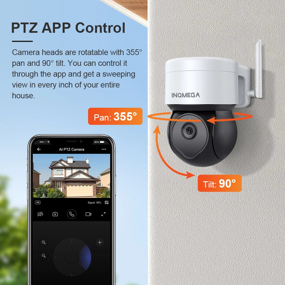 INQMEGA 5MP Tuya Outdoor PTZ Camera Ai Human Detect 1080P Security CCTV Camera Add Google home And Alexa Wifi IP Camera for Yard