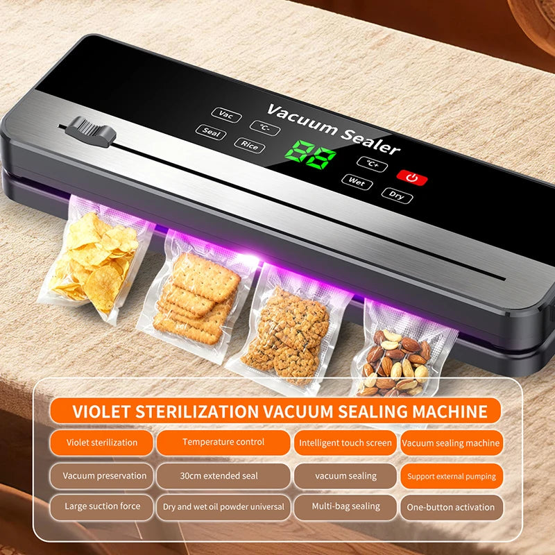 Portable Vacuum Sealer with Strong Suction & USB Wireless Charging | Dry/Wet Food Sealing for Kitchen