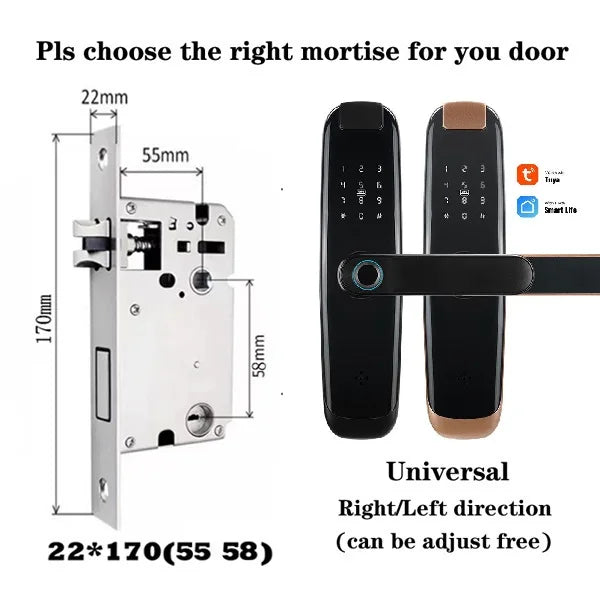 TUYA APP Compatible Smart Life App Unlock Smart Door Lock for Home Wood Door with Fingerprint Handle Combination Rfid Card