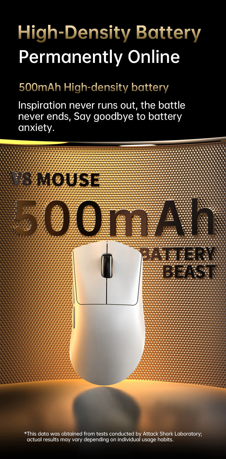 8K Receiver & V8 Wireless Mouse,Attack Shark PAW3950Max Sensor,0.168ms Key Delay and Golden Right Hand Design,Black/White Choice