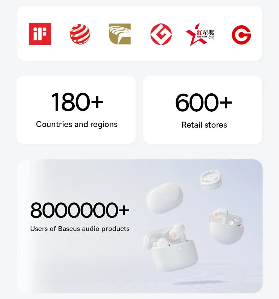 Baseus Bowie 30 Wireless Earphones 50dB Noise Reduction 65Hrs Long Playtime Bluetooth 5.3 Earbuds 6 Mics AI Call Clear Big Bass Tidesmit