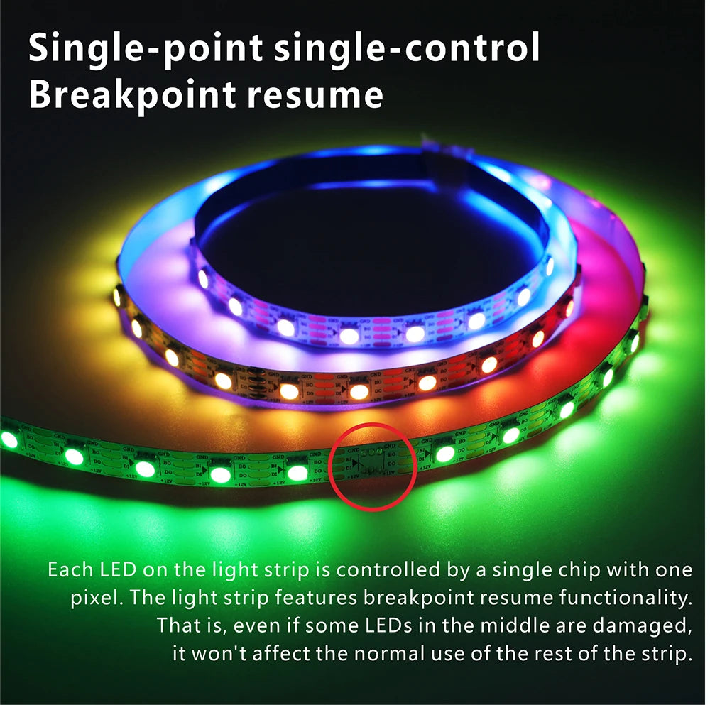 5m/roll WS2815 DC12V (WS2813/WS2812B) RGB LED Pixels Strip Light Individually Addressable LED Dual-Signal 30/60/144 Pixels/Led/m