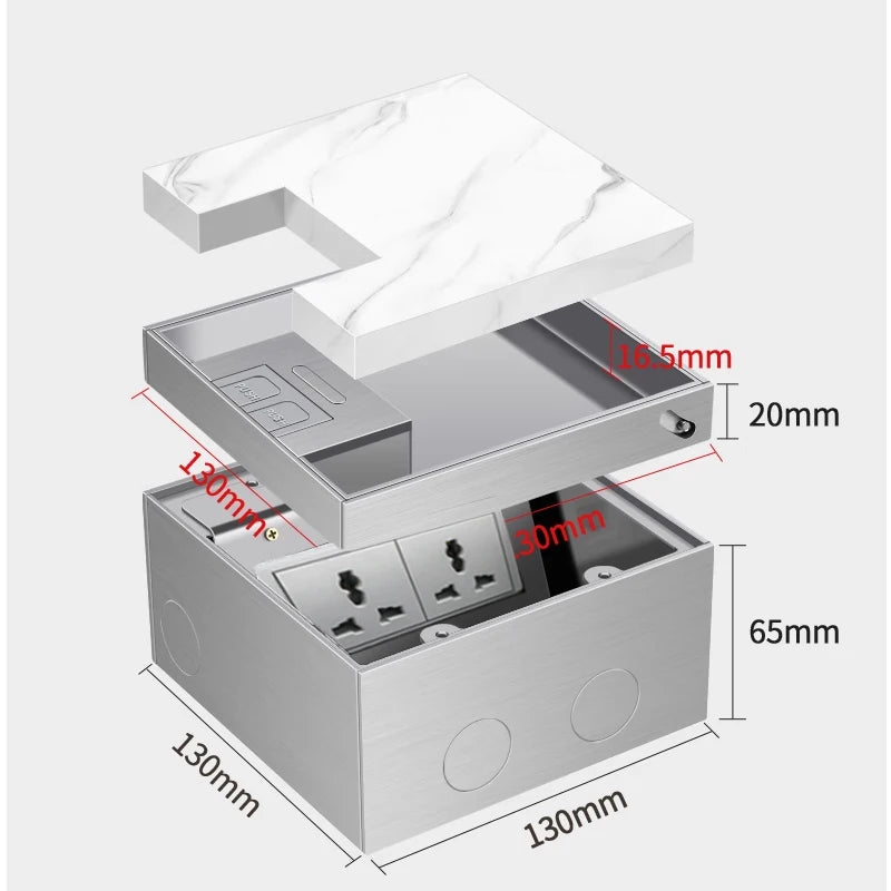 Wholesale Flat Floor Hidden Socket EU Socket Outlets Embedded Electrical Stainless Steel Marble Floor Socket Box