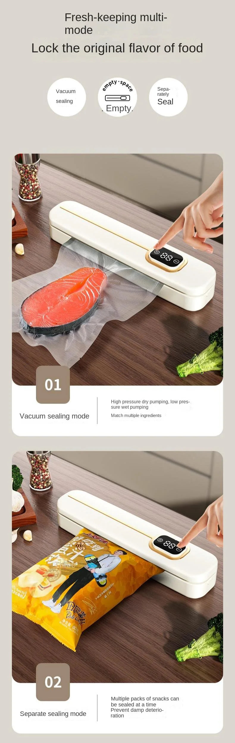 Automatic Vacuum Sealer Machine for Food Preservation Dry Wet Mode Vacuum Packer with 10pcs Bags Free Kitchen Sealing System