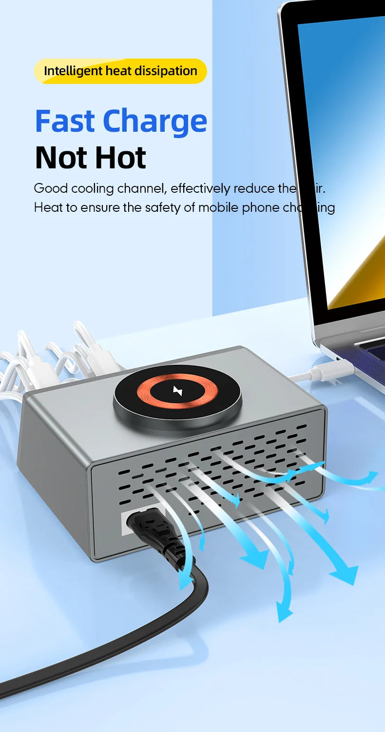 140W Smart Quick Charger 8-Port USB Fast Charging Station for Multiple Android Phone Travel Home Office Party Hotel Restaurant