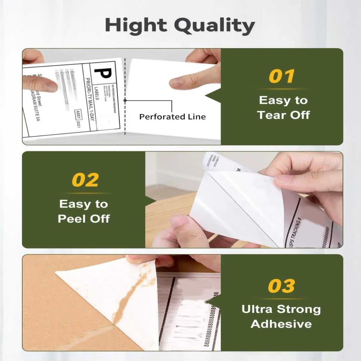 Tear-off thermal labels with perforation line and strong adhesive example