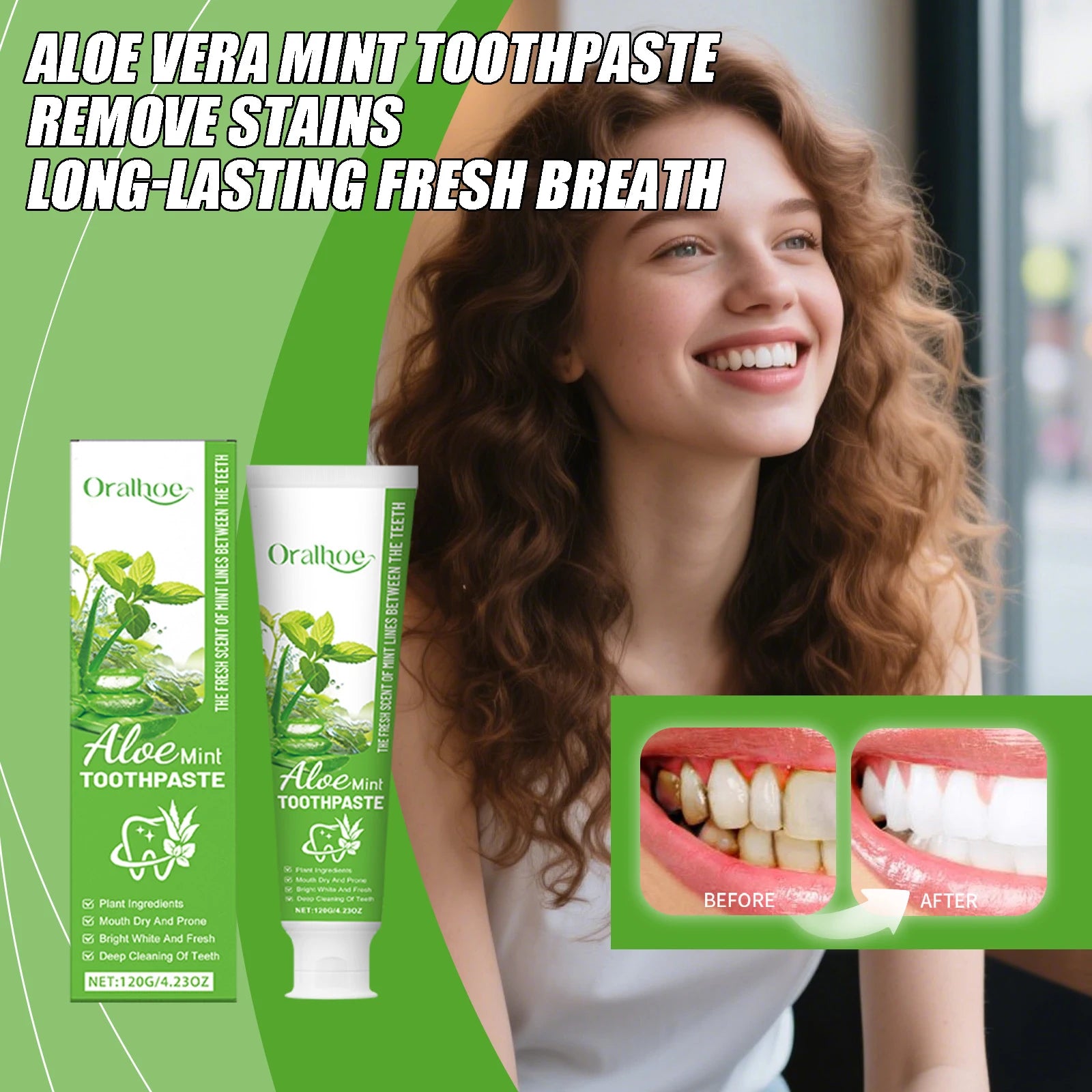 Tidesmit Aloe Vera Mint Teeth Whitening Toothpaste for stain removal and gum soothing