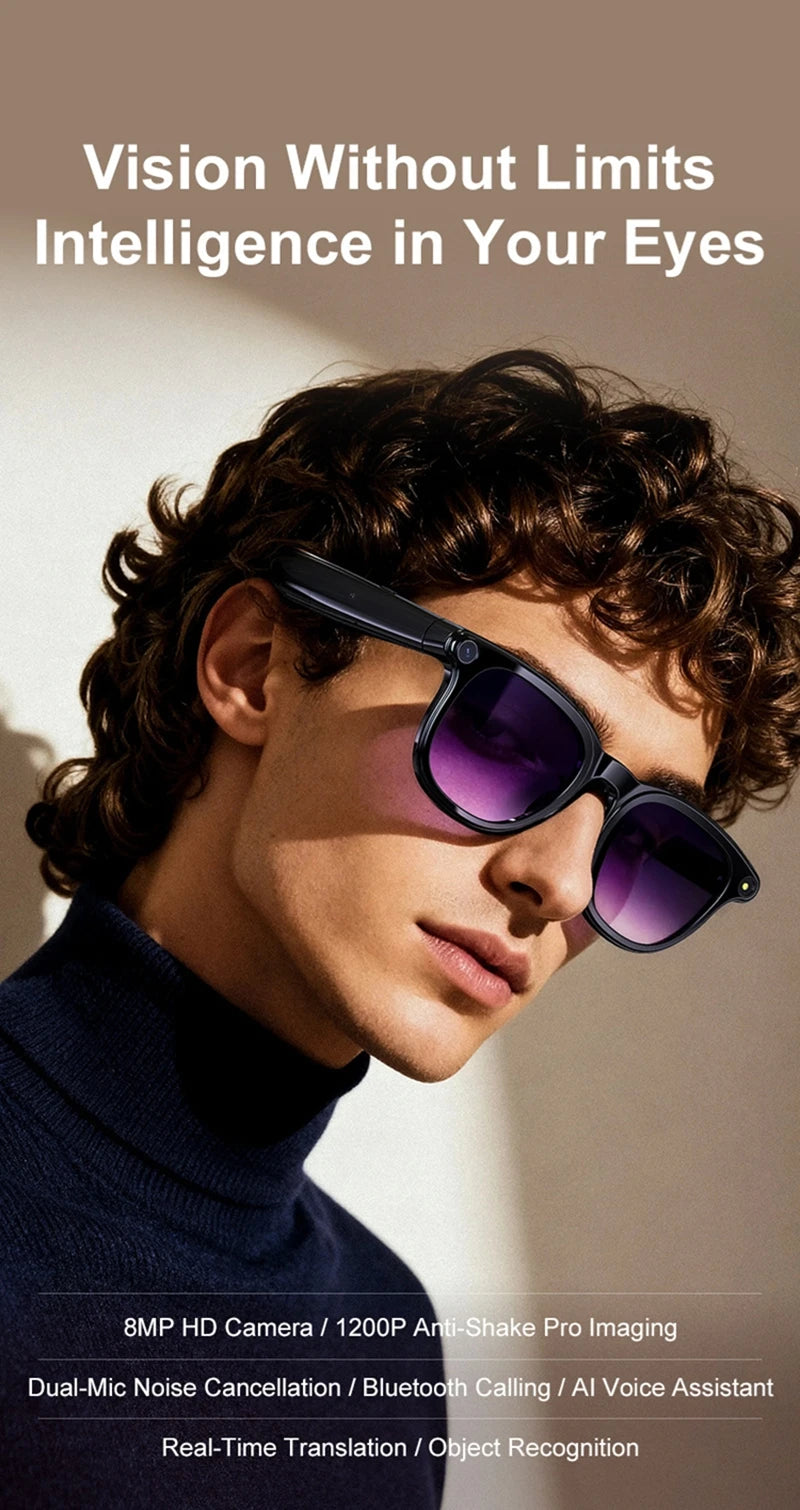 Smart Glasses with 8K Camera, Bluetooth Audio & 3-Lens Set Tidesmit