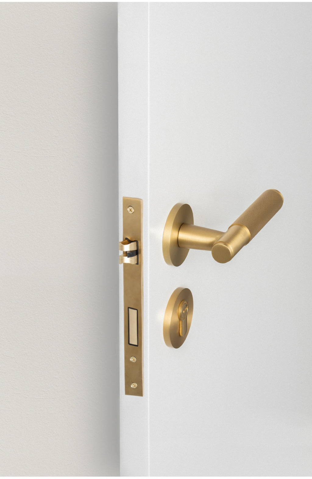 DOOROOM Brass Door Lock Set Modern Knurled Matte Brushed Copper Interior Door Lock Decorative Lock Privacy Lock Passage Lock