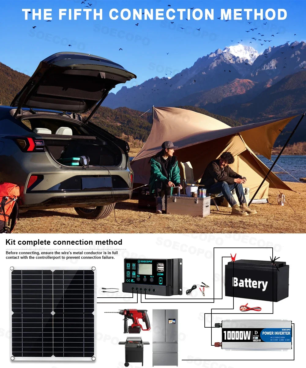 10000W Complete Solar Power Kit | 300W Panel + 100A Controller + 10000W Inverter 12V to 110V/220V Emergency Backup for Home,RV