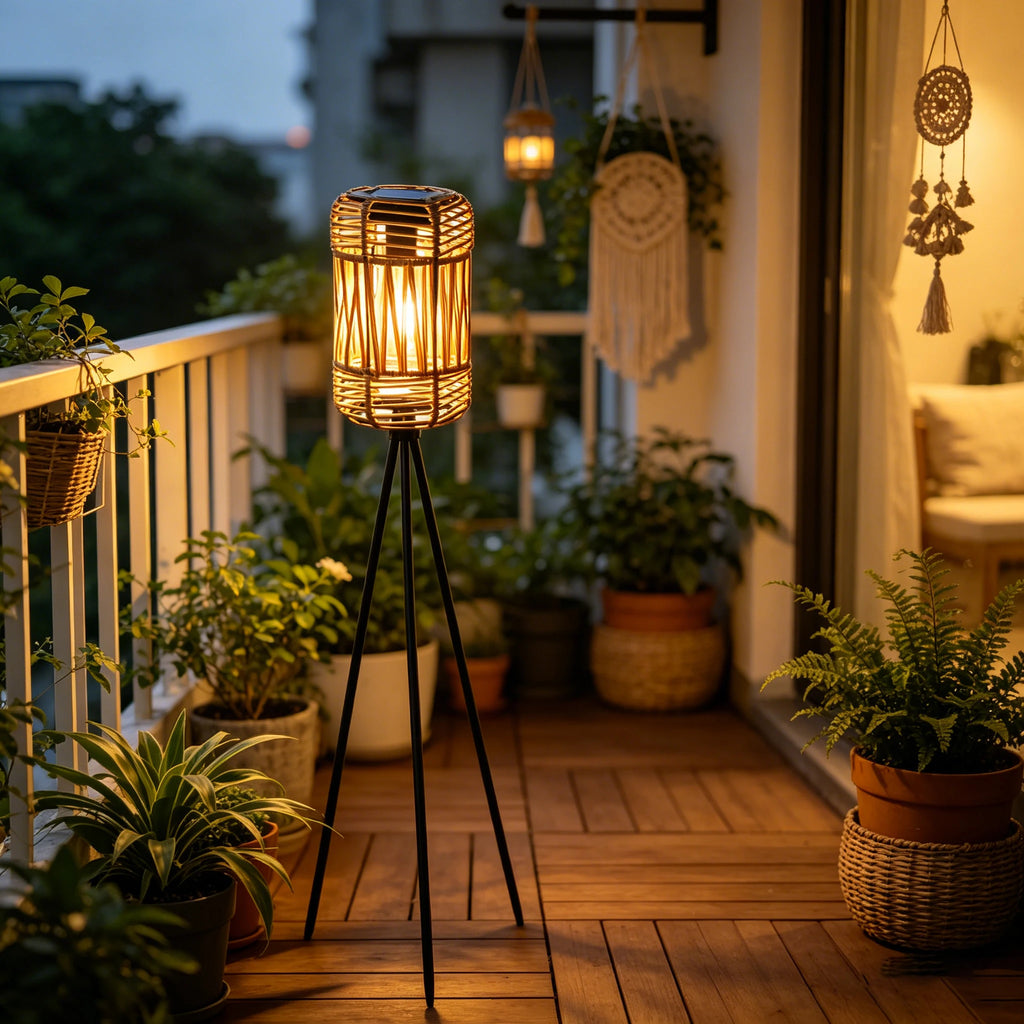 Handmade Rattan Solar-Powered Floor Lamp, No External Power Required, Suitable for Outdoor Patios, Garden Decoration, Trail Landscaping, and Holiday Atmosphere Setup