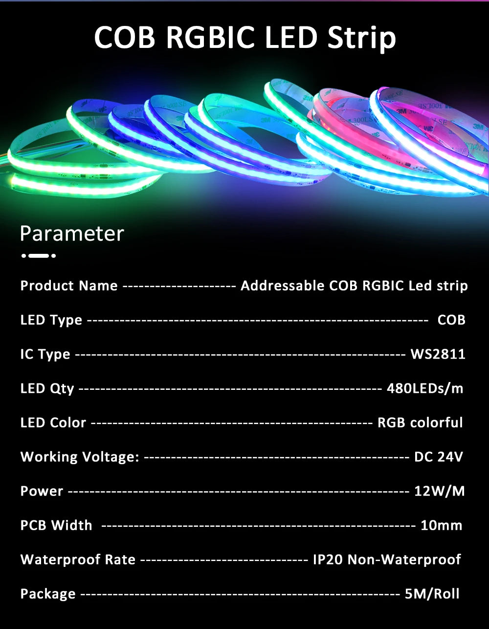 WS2811 COB RGBIC LED Strip DC24V 5M 10M 20M 30M RGB IC Horse Running Water Flowing Lights Tape Diode Ribbon Room Decoration Lamp
