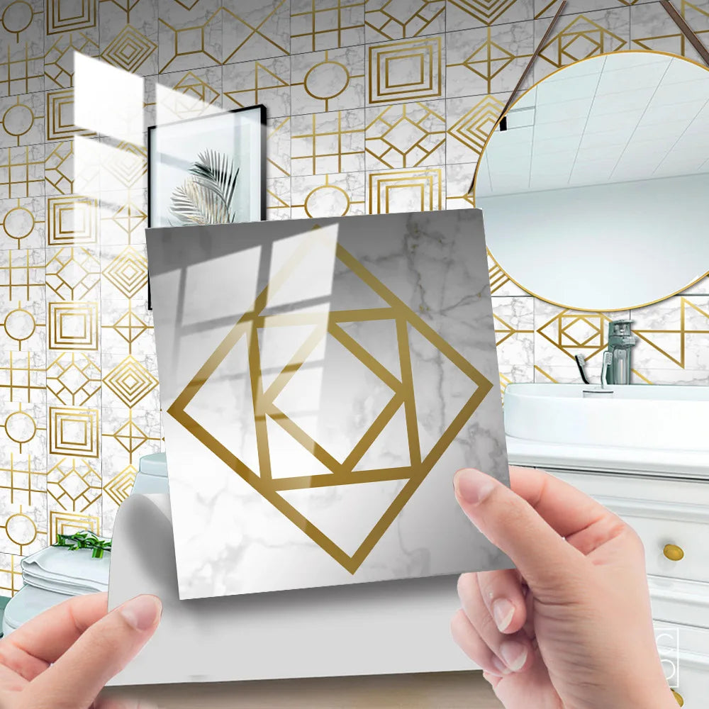10pcs Crystal Tile Wall Stickers Self-Adhesive Kitchen Tiles PVC Backsplash Stickers Peel and Stick Bathroom Faux Stone Effect