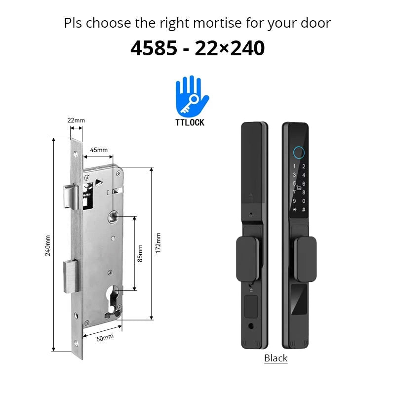 Slim 3.5cm Waterproof Aluminum Smart Door Lock with TTLock Bluetooth Fingerprint Password IC Card APP Control for Sliding Doors