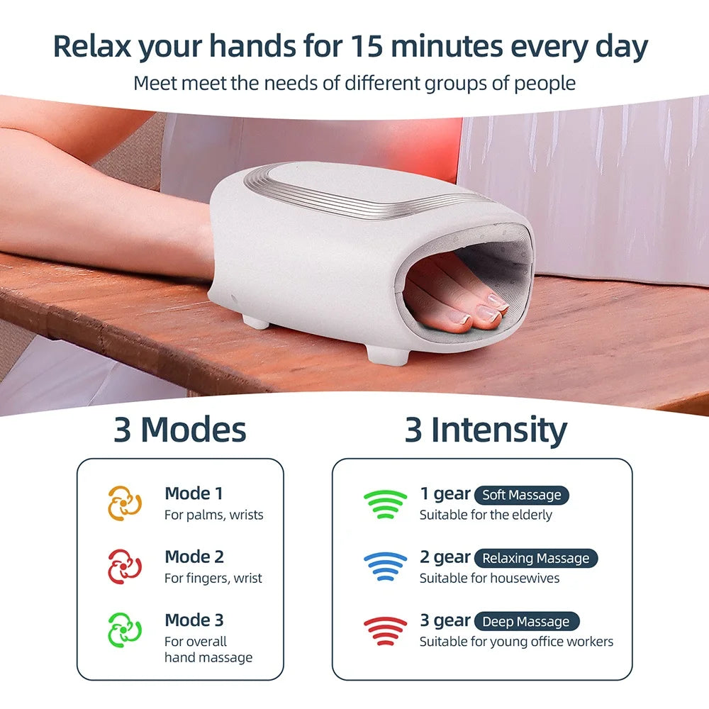 Tidesmit Electric Hand Massager with Heat and Air Compression - White Relaxation Treatment Tidesmit