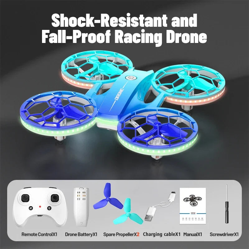 Mini RC Drone for Kids - UFO LED Beginner Drone with Obstacle Avoidance Blue Tidesmit
