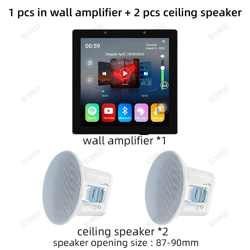 TUYA Smart Home Audio In Wall Amplifier WiFi Bluetooth Music Sound Control Panel Touch Screen Android 11 System Ceiling Speaker