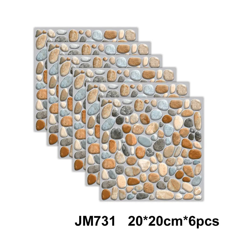 Self-adhesive marble wall tile stickers, natural stone pebble mosaic tiles, 6-piece set