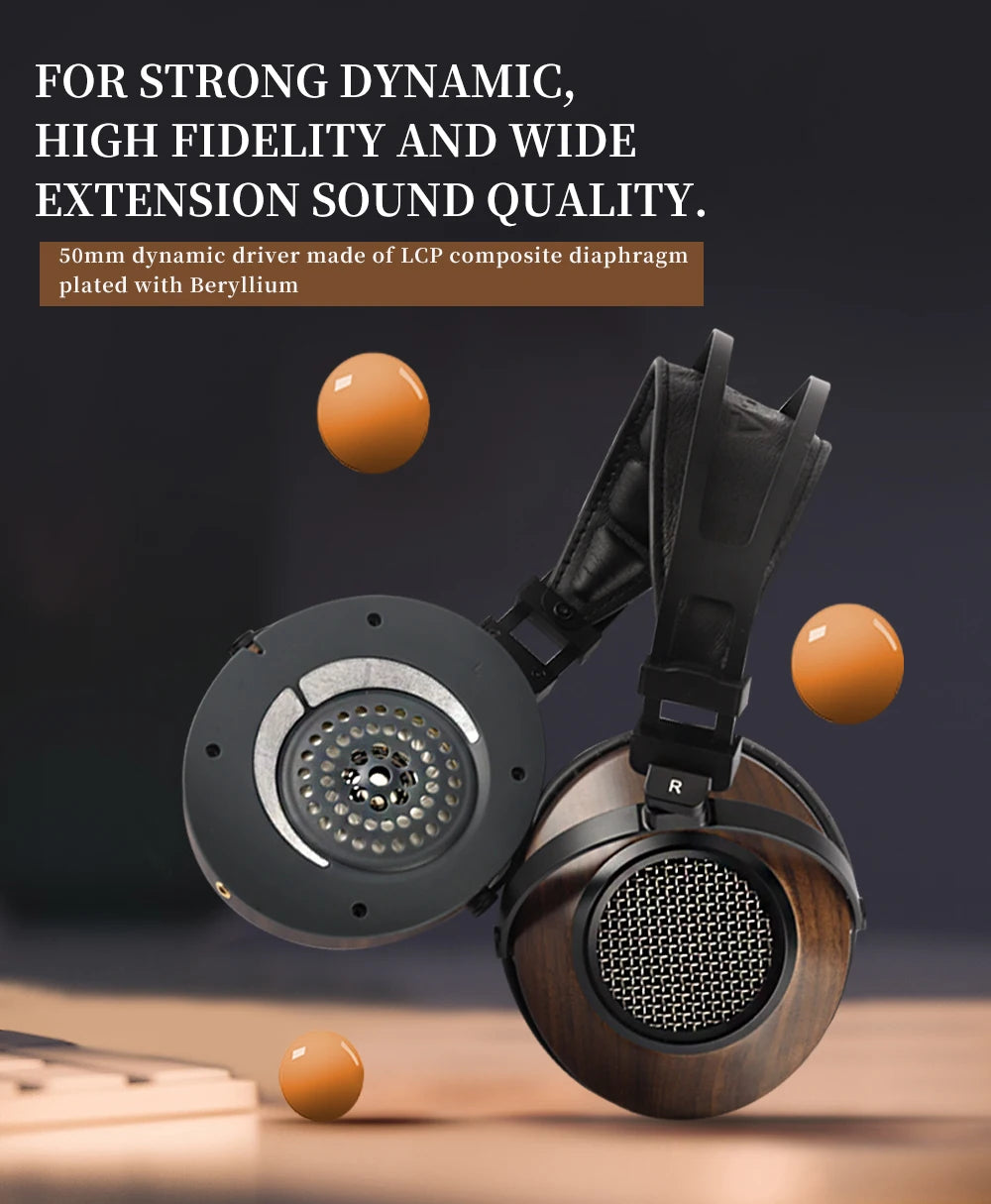 SIVGA SV023 Open Back Headphones | Walnut Wood 50mm Studio Monitor Drivers Tidesmit