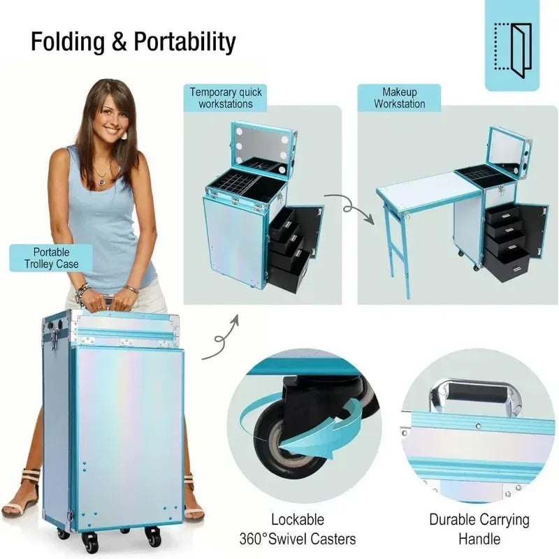 Portable Rolling Manicure Table - Foldable Beauty Cart for Salons Massage Chairs Tidesmit
